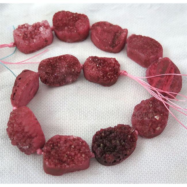 red druzy quartz beads, freeform