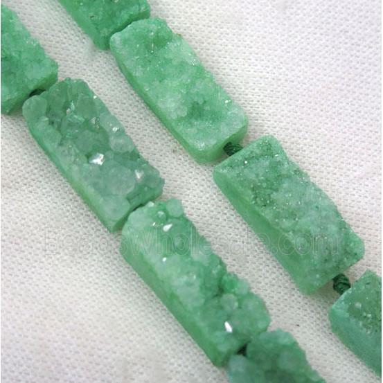 green druzy quartz bead, rectangle