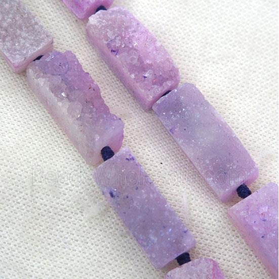 purple druzy quartz bead, rectangle