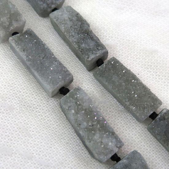 gray druzy quartz bead, rectangle