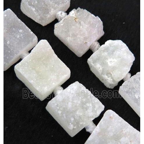 white druzy quartz bead, square