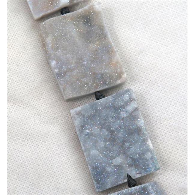 gray AB-color Druzy Quartz beads, rectangle