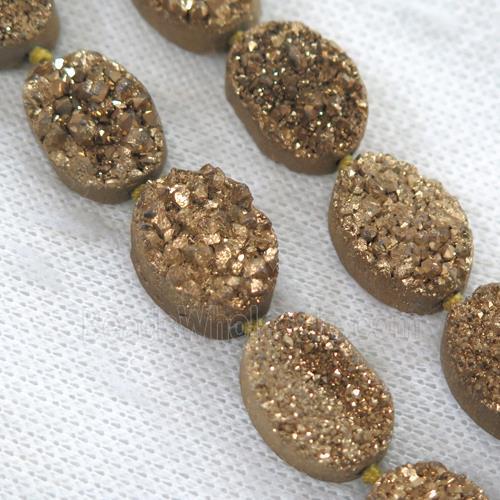 gold druzy quartz beads, oval