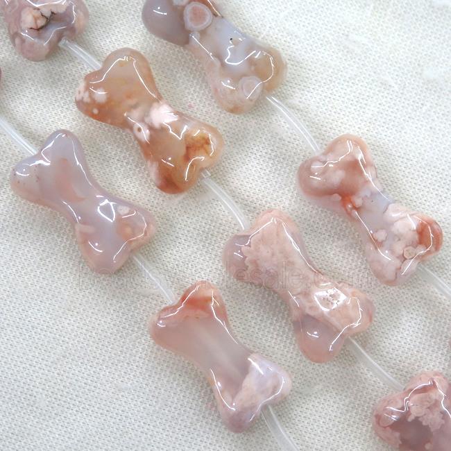 pink cherry Agate beads, Dog-Bone