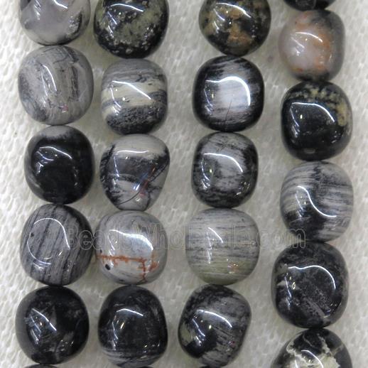 black Silver Leaf Jasper beads, freeform