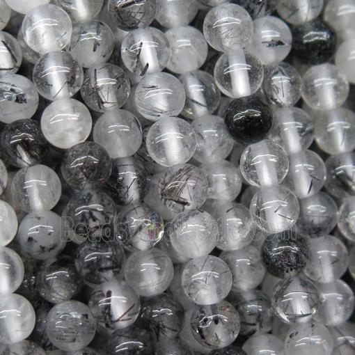 black Rutilated Quartz beads, round