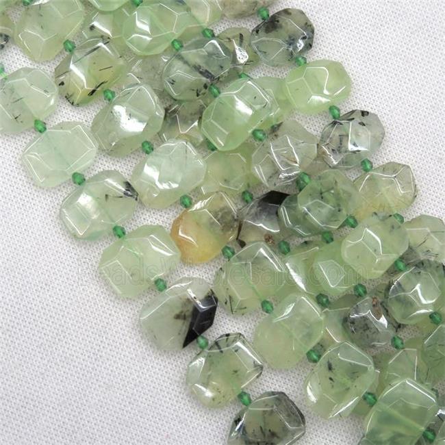 green Prehnite beads, faceted rectangle