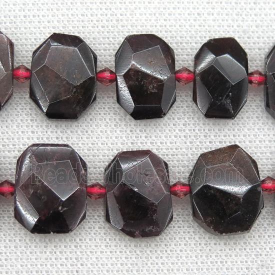 Garnet beads, darkred, faceted rectangle
