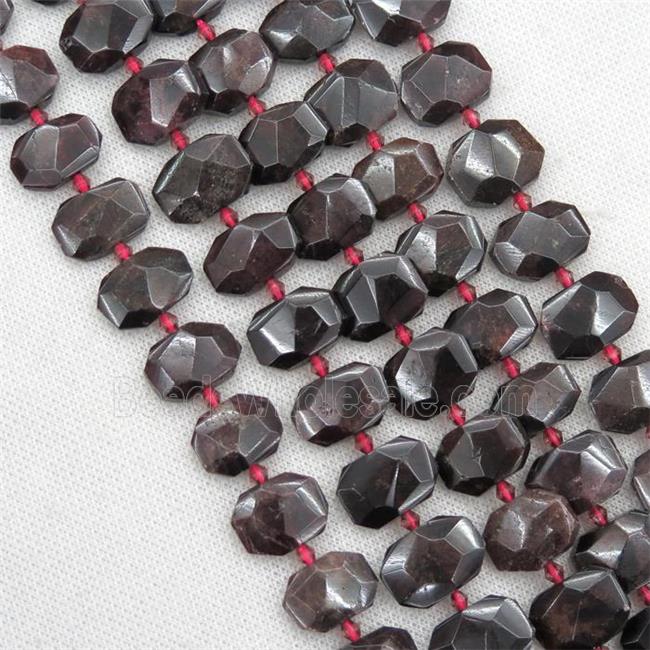 Garnet beads, darkred, faceted rectangle