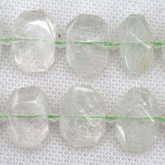 lt.green Quartz beads, faceted rectangle