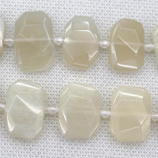 white gray MoonStone beads, faceted rectangle