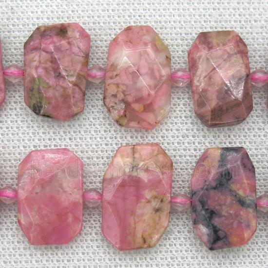 Rhodonite beads, pink, faceted rectangle