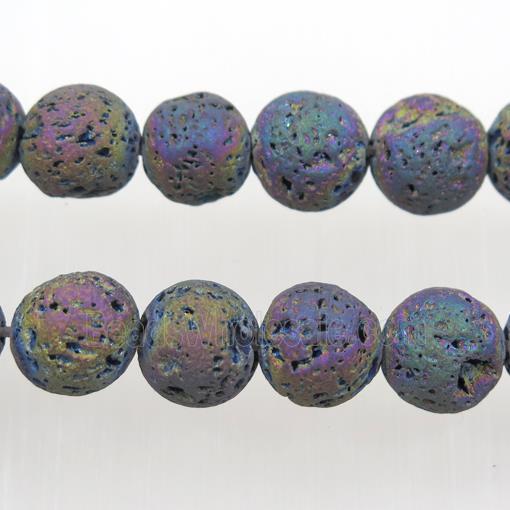 round Lava stone beads, rainbow electroplated