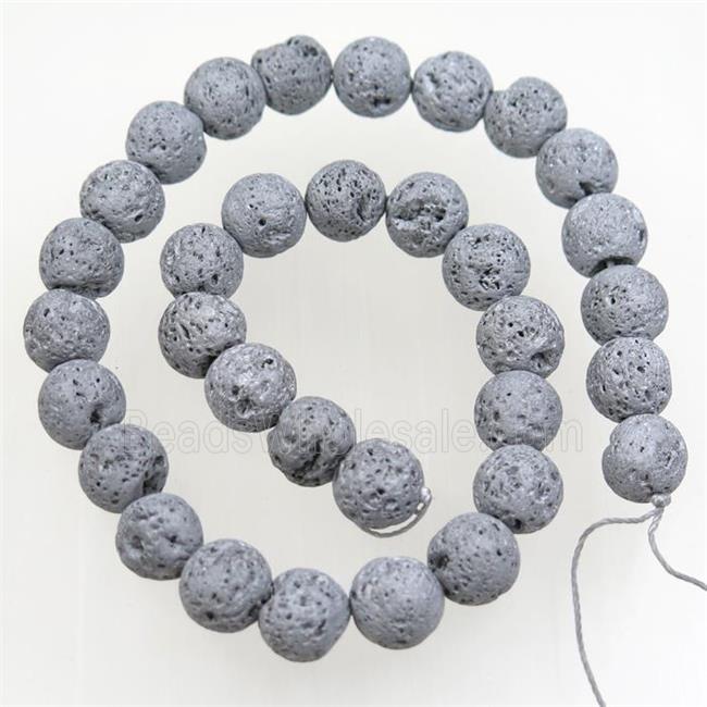 round Lava stone beads, silver electroplated