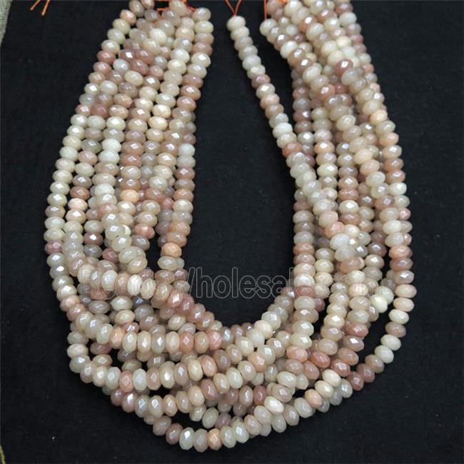 faceted rondelle peach SunStone beads, AB color plated