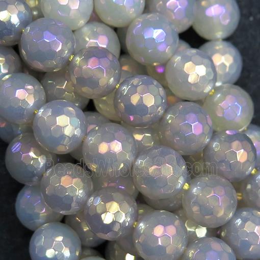 faceted round grey agate beads, AB color electroplated
