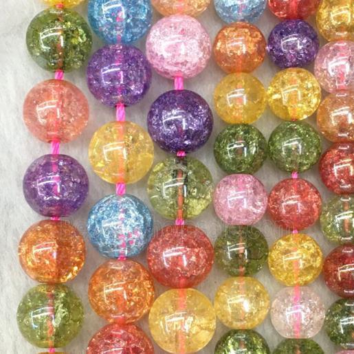 round crackle Crystal Glass beads, AB color electroplated, mixed color