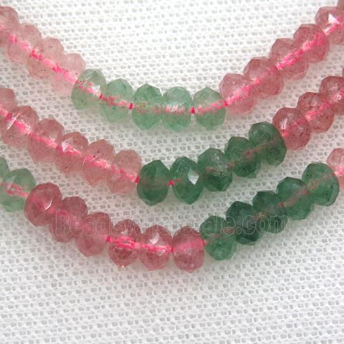 Strawberry Quartz beads, multi color, faceted rondelle