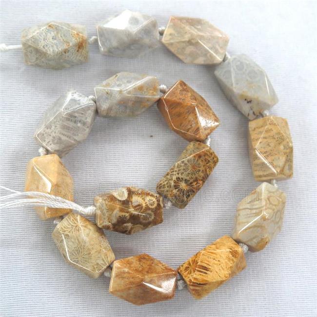 yellow coral fossil nugget beads, faceted