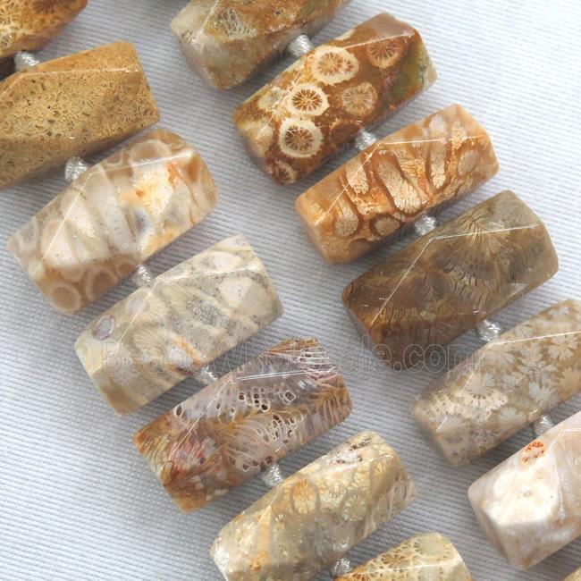 yellow coral fossil beads, faceted, nugget