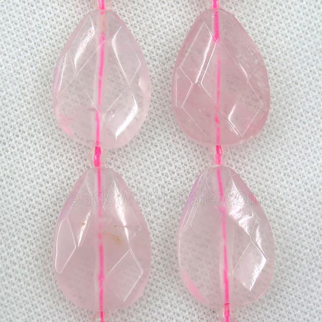 rose quartzt beads, faceted teardrop