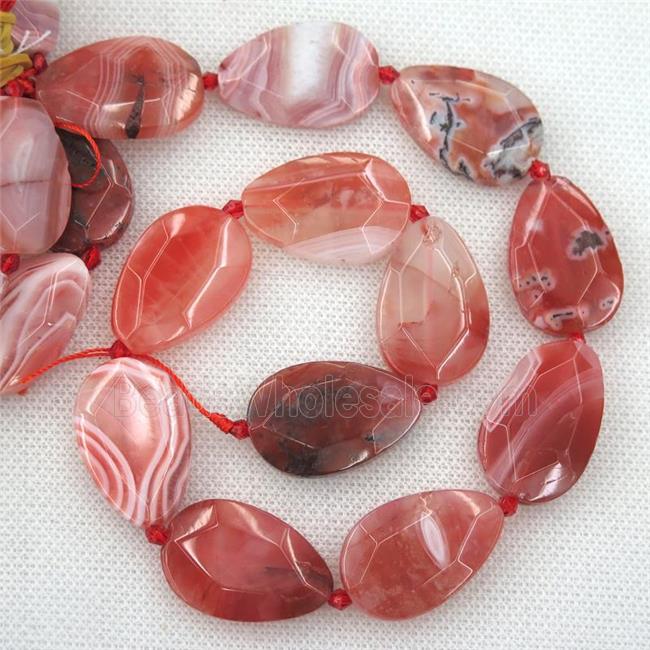 red agate beads, faceted teardrop