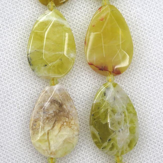 yellow Opal Jasper beads, faceted teardrop