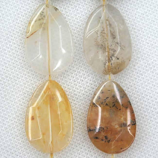 Landscape Quartz beads, faceted teardrop
