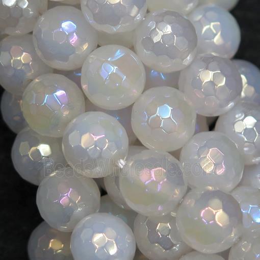 faceted round White Agate Beads with AB-color electroplated