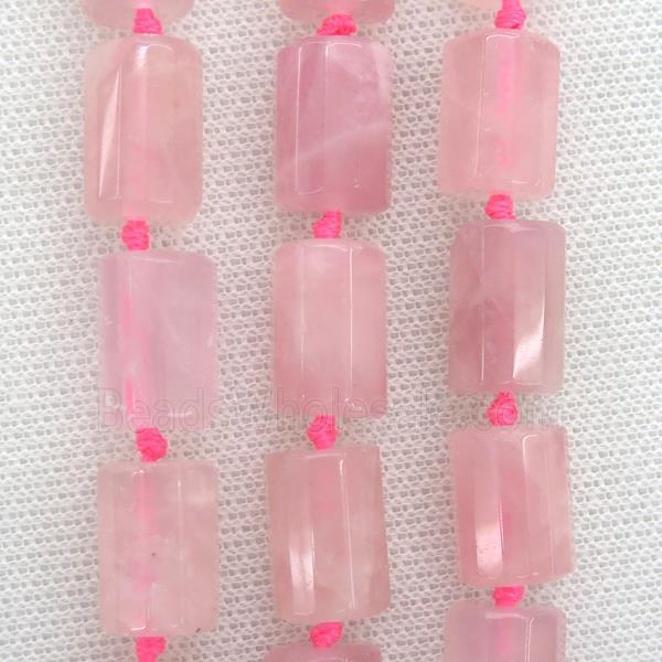 Rose Quartz Beads, faceted column
