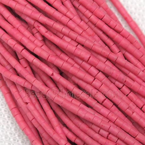 tiny synthetic turquoise tube beads, hotpink