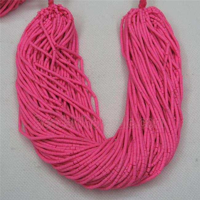 tiny synthetic turquoise tube beads, hotpink