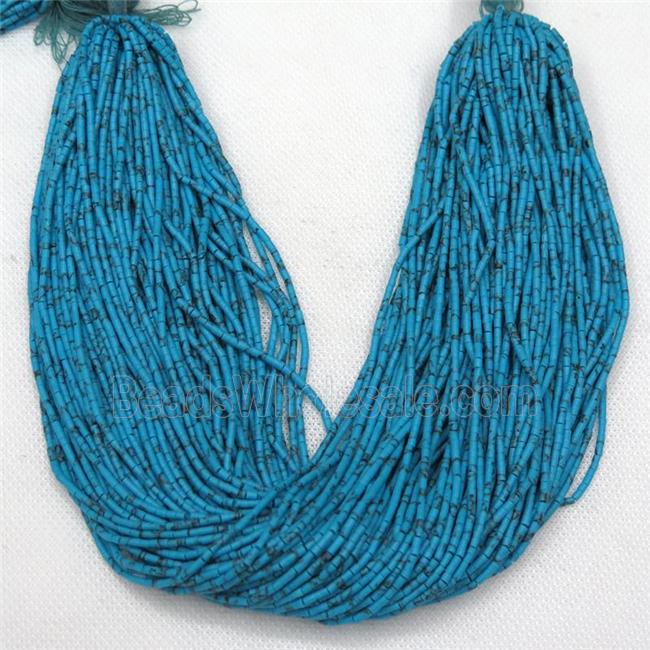 tiny synthetic turquoise tube seed beads, blue
