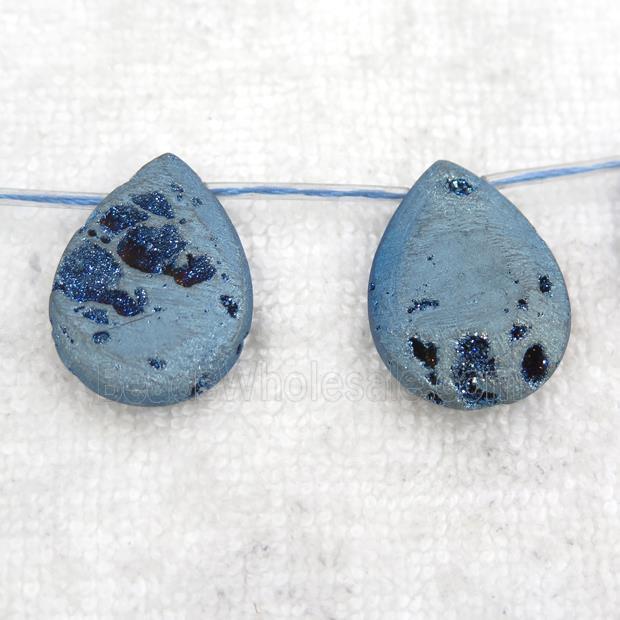 green Druzy Agate teardrop beads, topdrilled