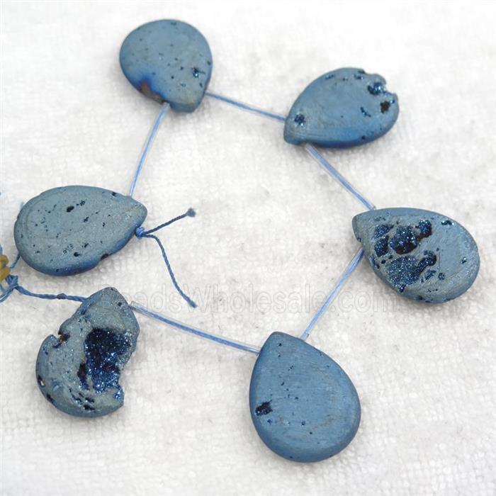 green Druzy Agate teardrop beads, topdrilled