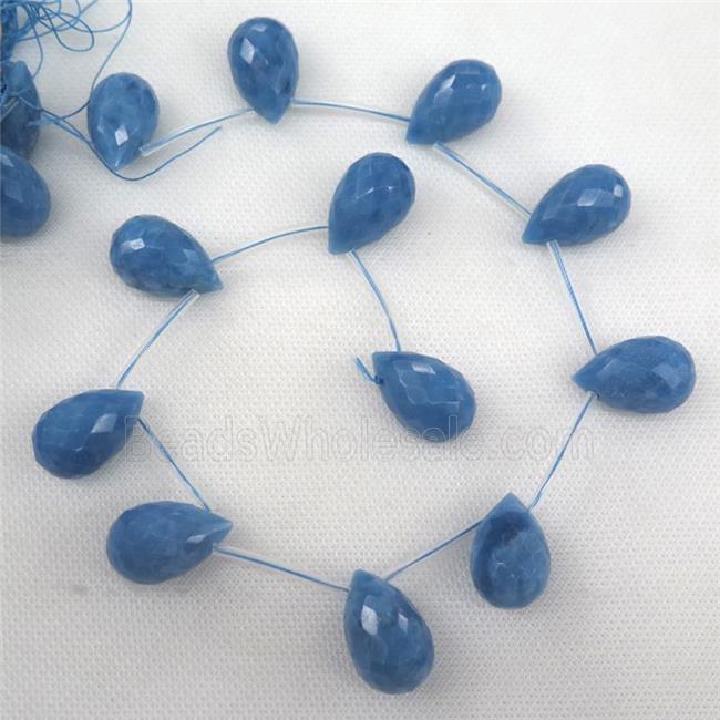 blue dye agate beads, faceted teardrop, topdrilled
