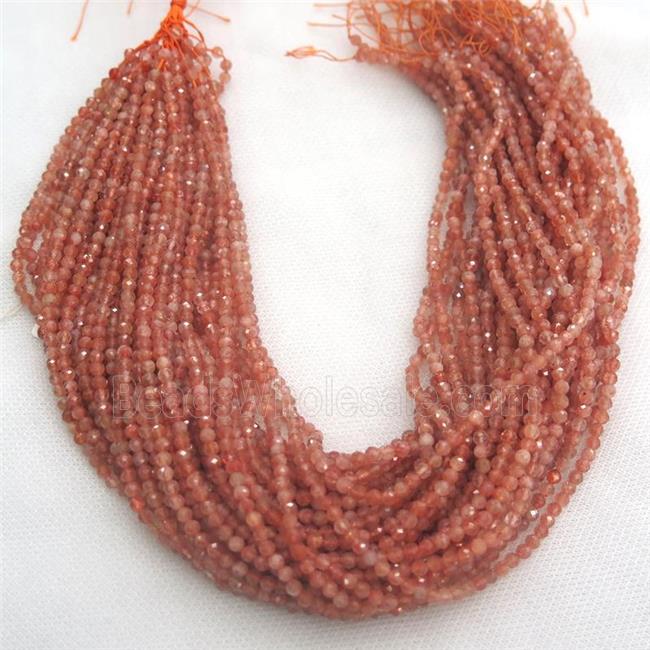 tiny Orange SunStone Beads, faceted round
