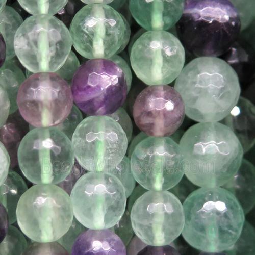 natural Fluorite Beads, faceted round, multi color