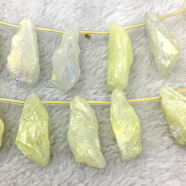 crystal quartz stick beads, freeform, yellow electroplated