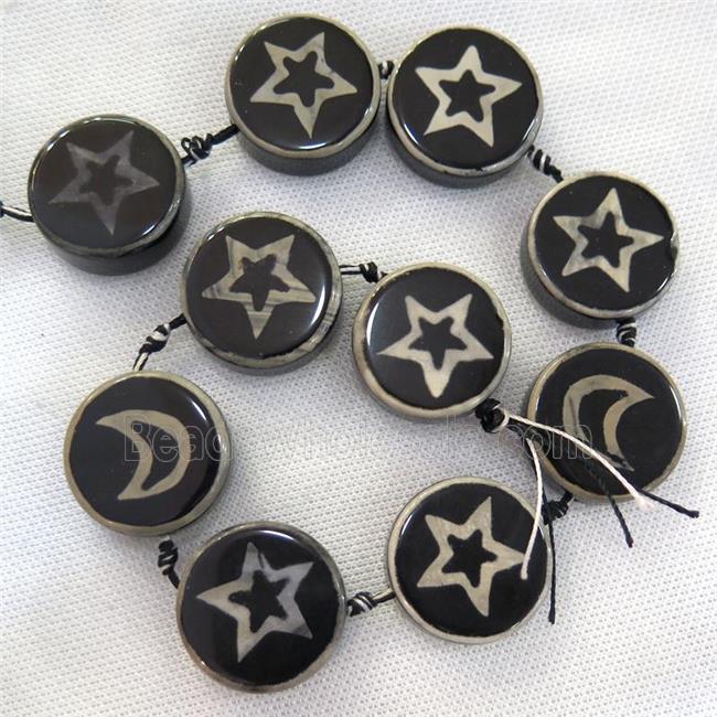 black Tibetan Agate circle Beads