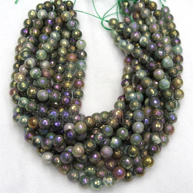 natural Indian Agate Beads, faceted round, AB color electroplated