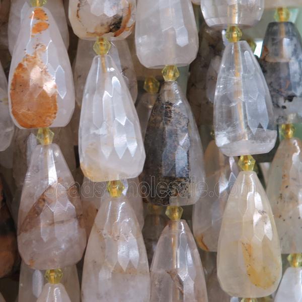 Landscape Quartz beads, faceted teardrop