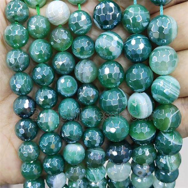 green striped Agate beads with electroplated, faceted round