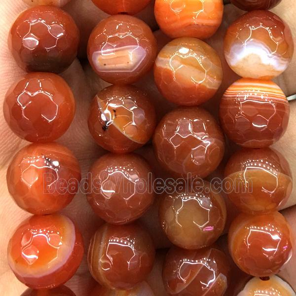 red Striped Agate Beads, faceted round