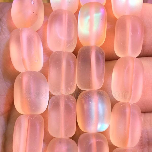 synthetic Mystic Aura Quartz Crystal cuboid Beads, peach, matte