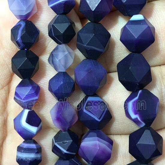 purple matte striped Agate beads, faceted round