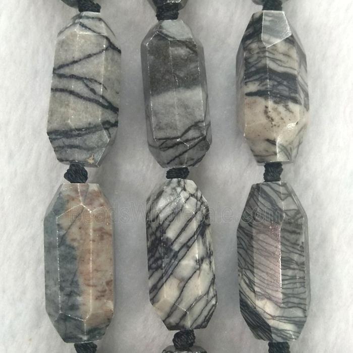 black Silk Jasper Beads, faceted rice