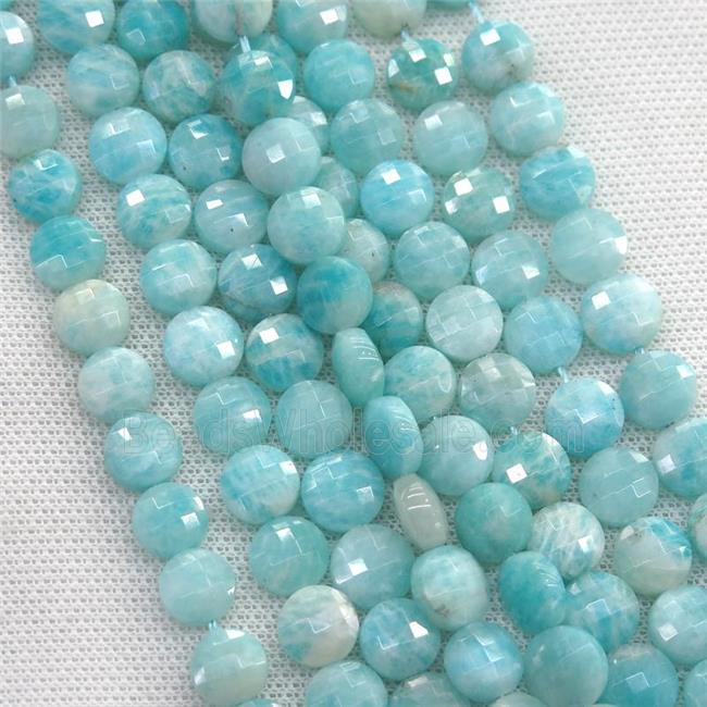 green Russian Amazonite coin beads, faceted circle