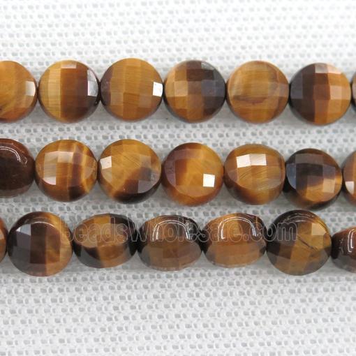 yellow Tiger eye stone beads, faceted circle
