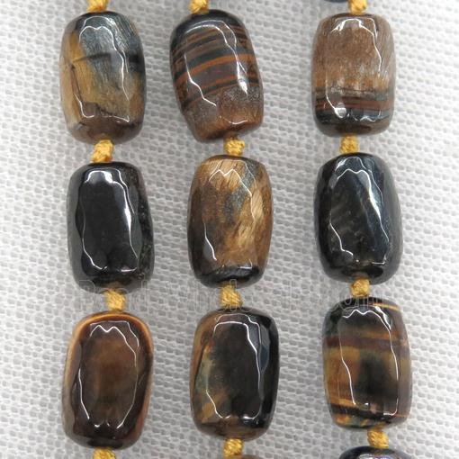 Tiger eye stone beads, faceted barrel